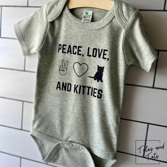 Peace, Love, and Kitties Onesie (Sage Heather)